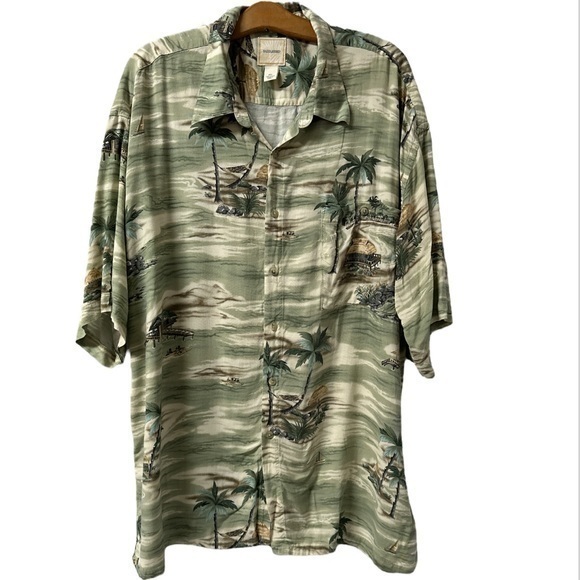 Saddlebred Hawaiian‎ Shirt Mens XXL Palm Tree Green Rayon Button Up Shirt (930) - Picture 1 of 6